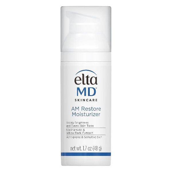 EltaMD AM Restore Daily Lightweight Facial Moisturizer 1.7 oz bottle with a white pump cap and blue and white label.